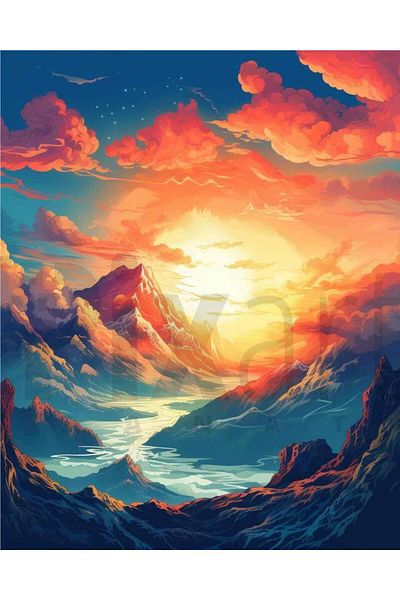 pixartsanat Mountains Sunrise 30*40 Pixart Art Diamond Mosaic Painting Diamond Turkey