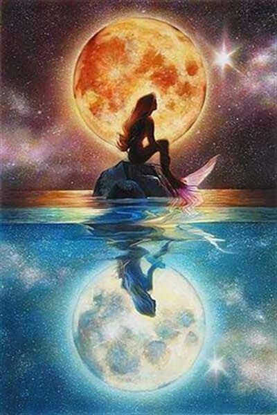 pixartsanat Full Moon Watching Mermaid Pixart Art Diamond Mosaic Painting Diamond Türkiye36*56