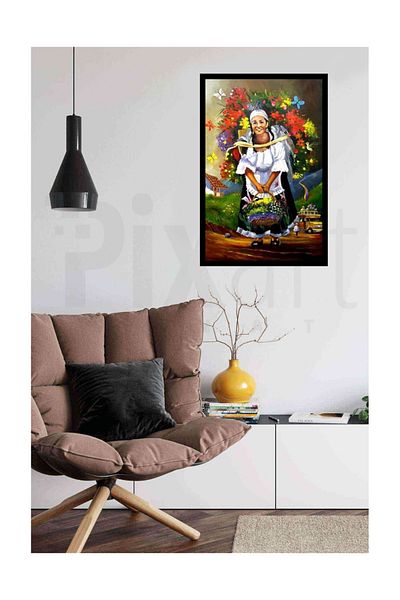 pixartsanat Happy Woman Carrying Flowers Pixart Art Diamond Mosaic Painting Diamond Turkey 48*74