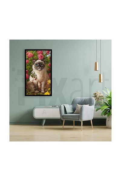 pixartsanat Cat in Flowers Pixart Art Diamond Mosaic Painting Diamond Turkey 37*69