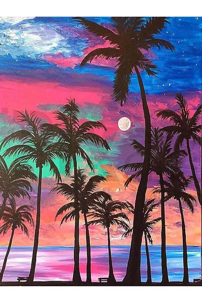 pixartsanat Palms and Colorful Sky 30X40 Pixart Art Diamond Mosaic Painting Diamond Turkey