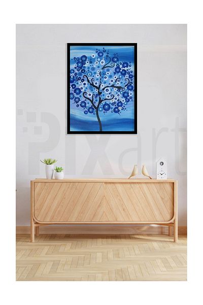 pixartsanat Tree Evil Eye Bead Pixart Art Diamond Mosaic Painting Diamond Türkiye 47*63