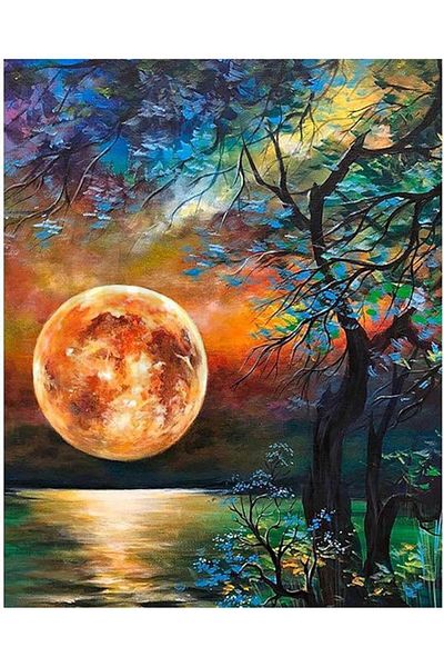 pixartsanat Full Moon 30x40 Pixart Painting - Turkey Art with Diamond Mosaic and Diamond Detail
