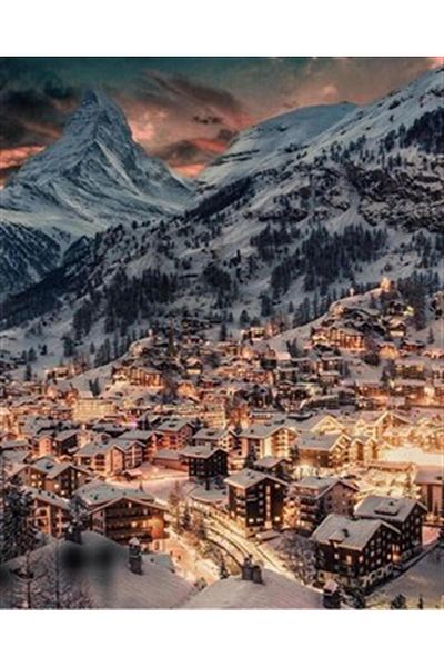 pixartsanat Snowy Night in Switzerland Pixart Art Diamond Mosaic Painting Diamond Turkey 46*56