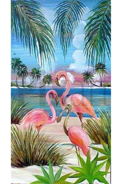 pixartsanat Flamingos on the Tropical Island Pixart Art Diamond Mosaic Painting Diamond Turkey 38*66