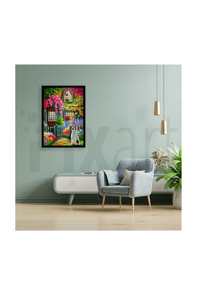 pixartsanat Floral House And Cats Diamond Mosaic Painting Diamond Turkey Pixart Art 58*84