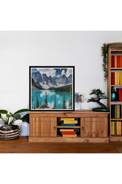 pixartsanat Pixart Art Mosaic - Snow Mountain Lake and Tree 40X40 Painting