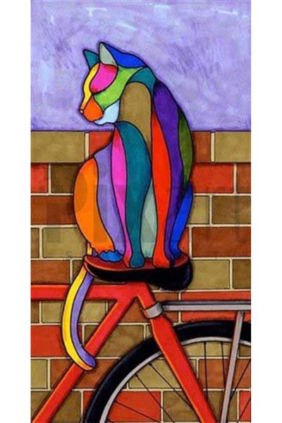 pixartsanat Colorful Cat in Shapes Pixart Art Diamond Mosaic Painting Daimond Türkiye 30*55