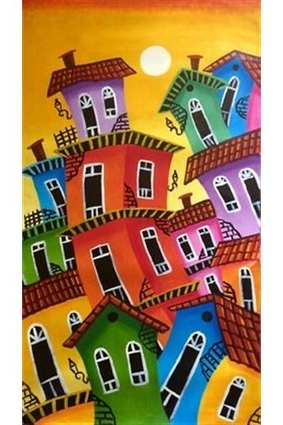 pixartsanat Trapezoid Colored Houses Pixart Art Diamond Mosaic Painting Diamond Turkey 33*61