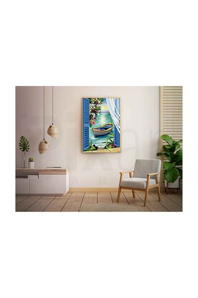 pixartsanat Window Opening to the Sea Pixart Art Diamond Mosaic Painting Diamond Türkiye 40*57