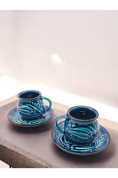 sharp&art Authentic Color and Embossed Patterned Coffee Cup Set for 2 People