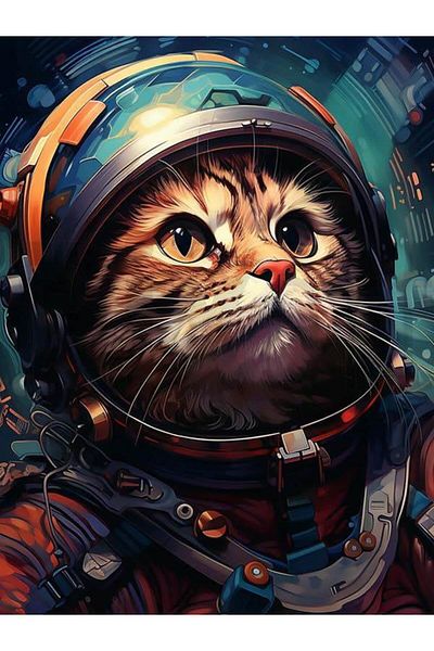 pixartsanat Astronaut Cat 30x40 PixArt Art Diamond Mosaic Painting Diamond Turkey