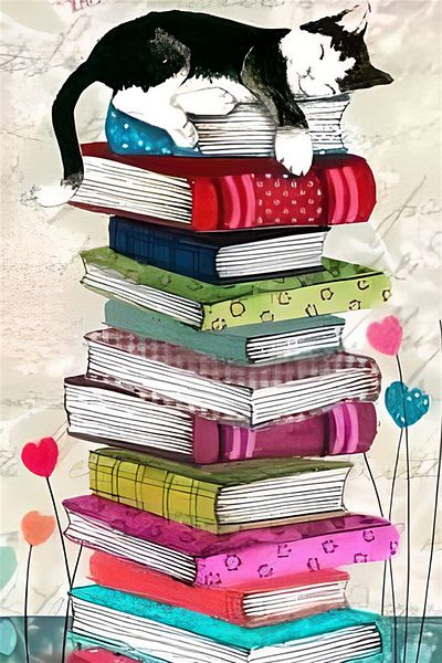 pixartsanat Books And Happy Cat Pixart Art Diamond Mosaic Painting Diamond Türkiye 38*69