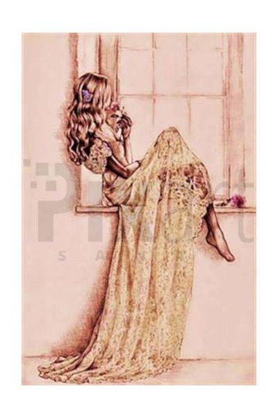 pixartsanat Woman Sitting on the Window Pixart Art Diamond Mosaic Painting Diamond Turkey 53*79