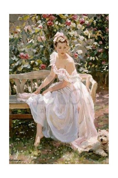 pixartsanat Woman in White Dress and Her Dog Pixart Art Diamond Mosaic Painting Diamond Türkiye 40*50