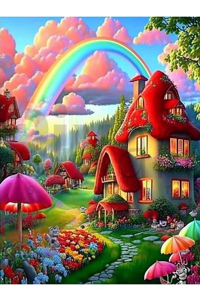 pixartsanat Rainbow Hut 30*40 PixArt Art Diamond Mosaic Painting Diamond Turkey