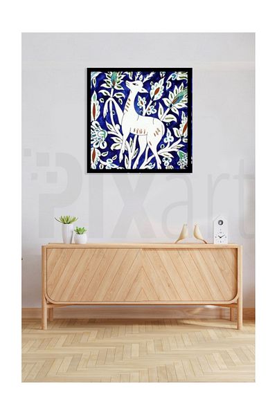 pixartsanat Deer Pattern on Blue Background Pixart Art Diamond Mosaic Painting Diamond Turkey 57*57