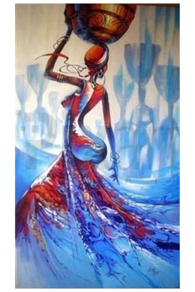 pixartsanat Woman in Blue Dress Pixart Art Diamond Mosaic Painting Diamond Türkiye 43*74