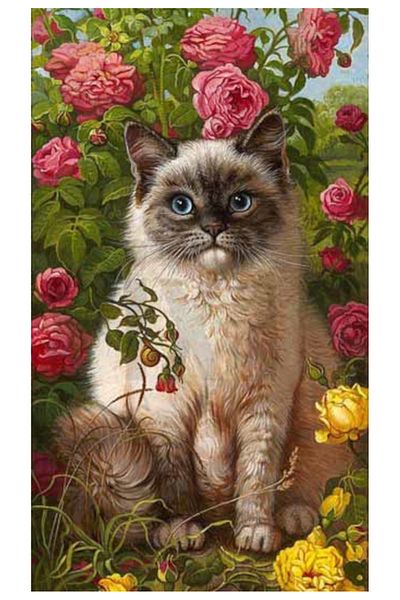 pixartsanat Cat in Flowers Pixart Art Diamond Mosaic Painting Diamond Turkey 37*69