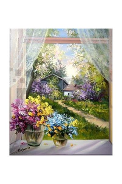 pixartsanat Floral Window Pixart Art Diamond Mosaic Painting Diamond Turkey 48*58