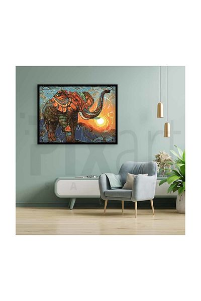pixartsanat Elephant on the Sunset Pixart Art Diamond Mosaic Painting Daimond Turkey 71*53