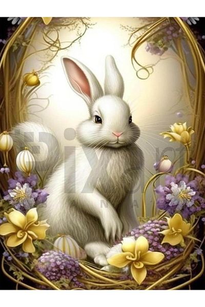pixartsanat Rabbit Flower 30*40cm Pixart Art Diamond Mosaic Painting Diamond Turkey