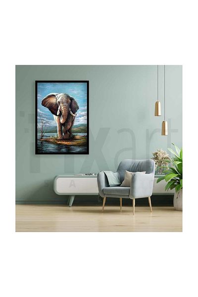 pixartsanat Elephant in the Creek Pixart Art Diamond Mosaic Painting Diamond Turkey 40*60