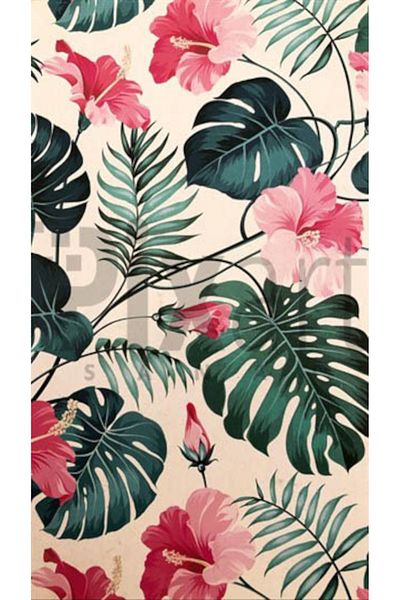 pixartsanat Pink Floral Hawaiian Pattern Pixart Art Diamond Mosaic Painting Diamond Türkiye 40*60
