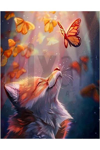 pixartsanat Fox And Butterfly 40 *50 Cm Pixart Art Diamond Mosaic Painting Diamond Turkey