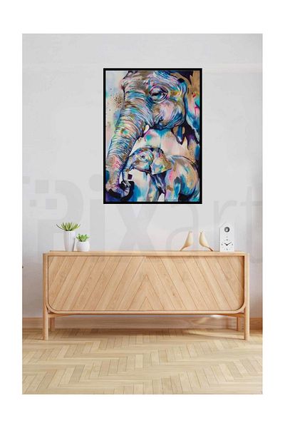 pixartsanat Elephant Feeding Her Baby Pixart Art Diamond Mosaic Painting Diamond Turkey 53*71