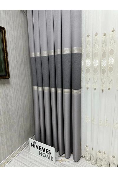 NİVEMESHOME Nivemeshome Manavgat Gray Ft632113 V-5401 1/3 Close Pleated Background Curtain Apm
