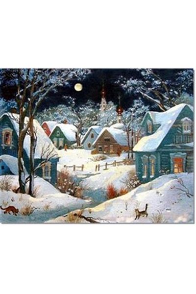 pixartsanat Snowy Night And Colorful Houses Pixart Art Diamond Mosaic Painting Diamond Turkey 64*51