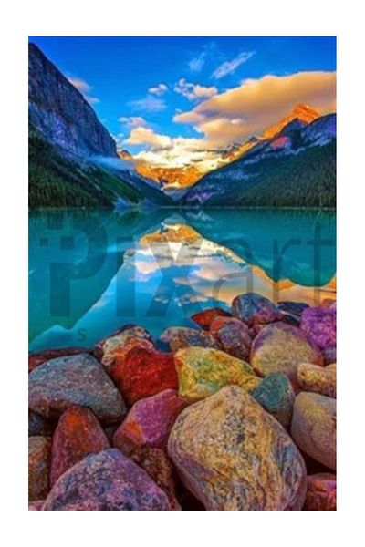 pixartsanat Colorful Stones And Lake Shore Pixart Art Diamond Mosaic Painting Diamond Turkey 38*58