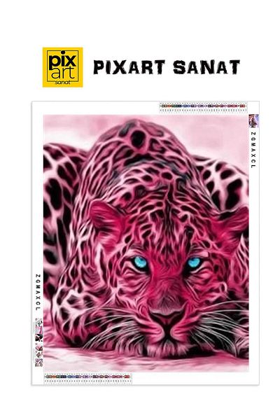 pixartsanat Leopard Patterned Pink Mosaic - 40x50 PixArt Art, Diamond Diamond Türkiye