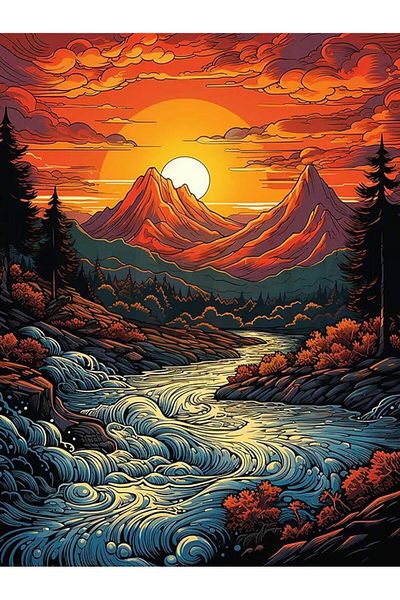 pixartsanat Mountains And Stream 30x40 PixArt Art Diamond Mosaic Painting Diamond Türkiye