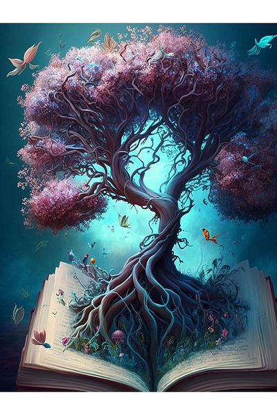 pixartsanat Turkey Diamond - 30X40 Tree in a Book Pixart Art Diamond Mosaic Painting