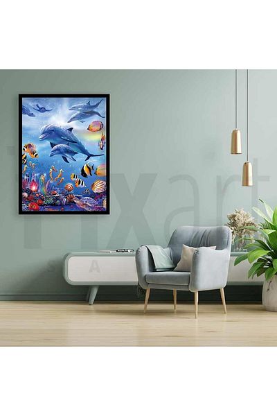 pixartsanat mother and baby dolphin 30x40 PixArt Art Diamond Mosaic Painting Diamond Turkey