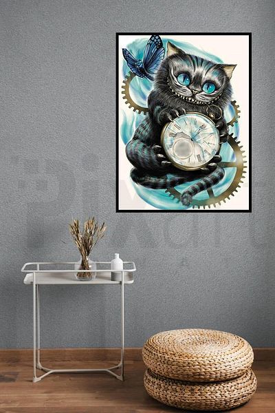 pixartsanat Cat Clock 30*40 Cm Pixart Art Diamond Mosaic Painting Diamond Turkey