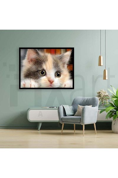pixartsanat Cute Cat 40*30cm Pixart Art Diamond Mosaic Painting Diamond Turkey