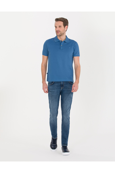 Pierre Cardin Tricou mercerizat cu gât polo slim albastru închis 50262665-VR032