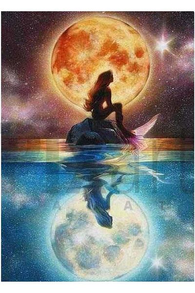 pixartsanat Mermaid Moon Sun 30*40 PixArt Art Diamond Mosaic Painting Diamond Turkey