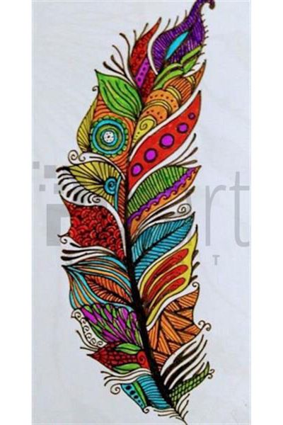 pixartsanat Feather Pixart Art Diamond Mosaic Painting Consisting of Colorful Patterns Diamond Turkey 38*71