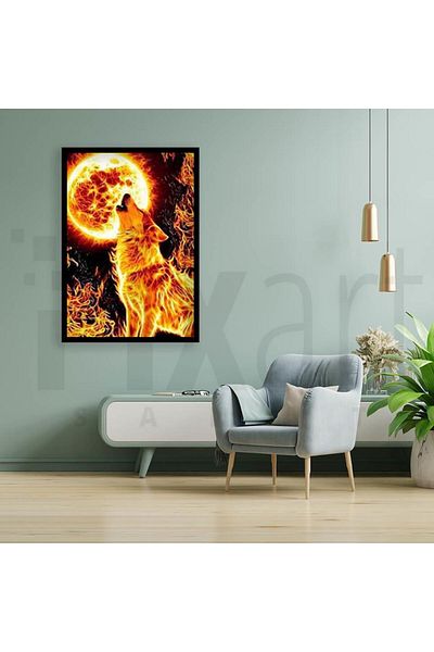 pixartsanat Flaming Wolf 30x40cm Pixart Art Diamond Mosaic Painting Diamond Turkey