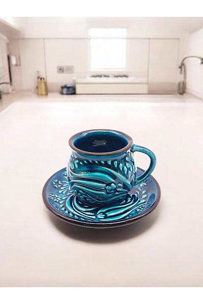 sharp&art Authentic Color and Embossed Patterned Coffee Cup Set for 2 People