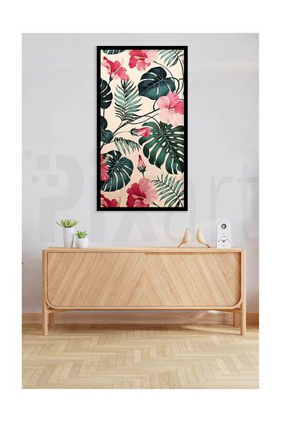 pixartsanat Pink Floral Hawaiian Pattern Pixart Art Diamond Mosaic Painting Diamond Türkiye 40*60