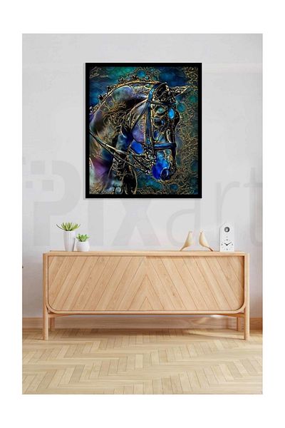 pixartsanat Gold Embroidered Horse Painting Pixart Art Diamond Musical Painting Daimond Turkey 68*77