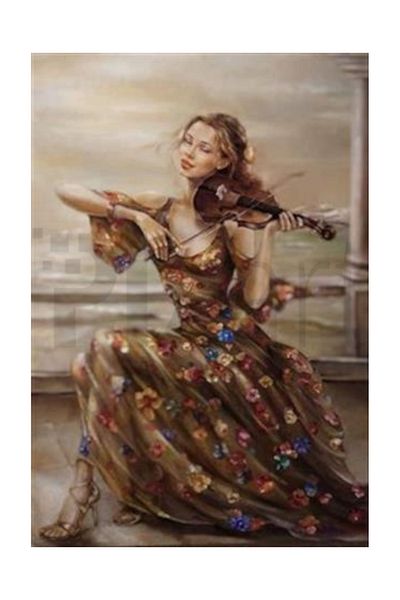 pixartsanat Woman Playing a Violin Pixart Art Diamond Mosaic Painting Diamond Turkey 56*81