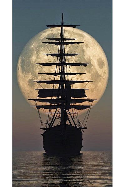 pixartsanat Sailing Ship And Moon Pixart Art Diamond Mosaic Painting Diamond Türkiye 37*69