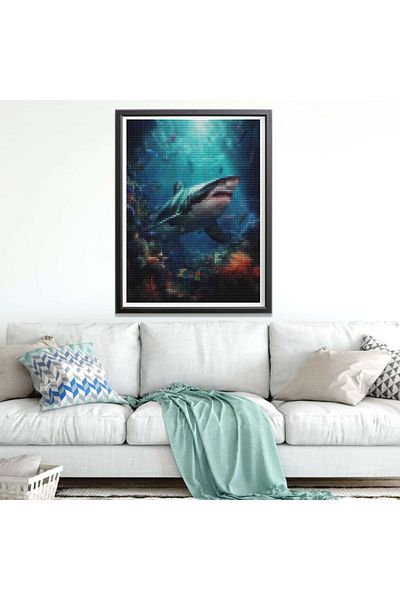 pixartsanat Shark Pixart Art Diamond Mosaic Painting Diamond Turkey 30X40