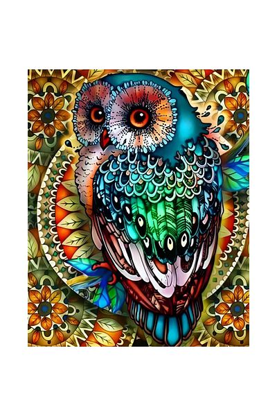 pixartsanat Mandala Berry Branch Owl - 40X60 Pixart Mosaic Painting